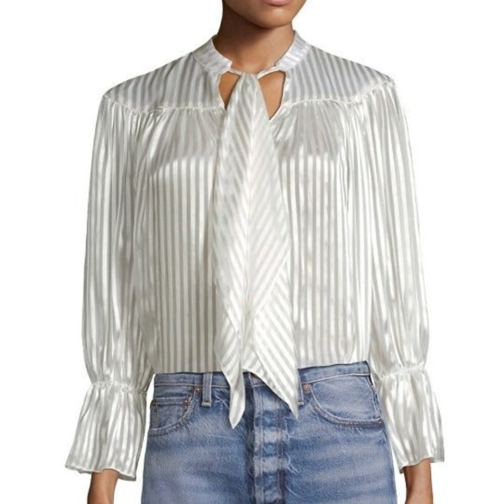 Alice + Olivia Tie-Neck Striped Blouse